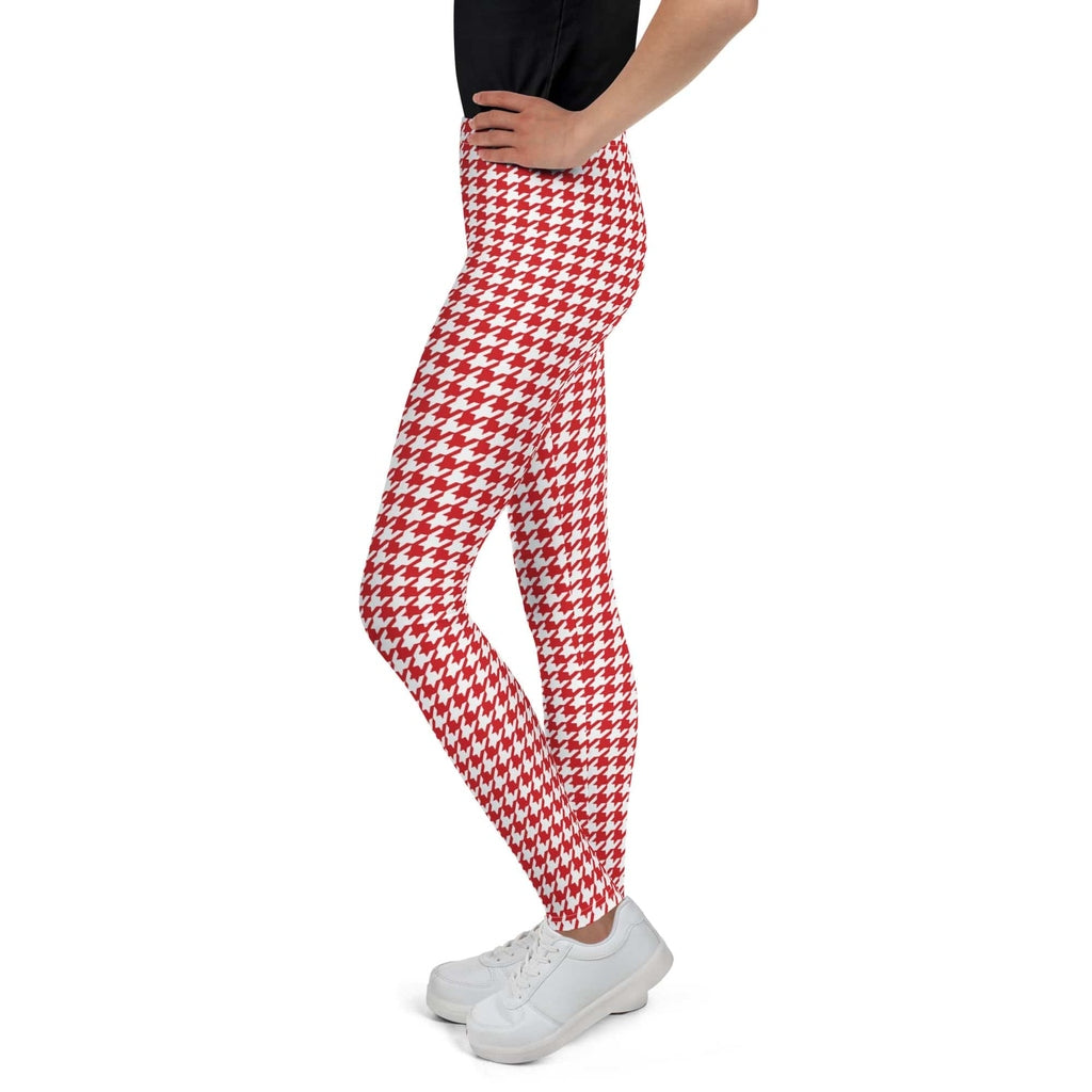 Red & White Houndstooth Youth Leggings