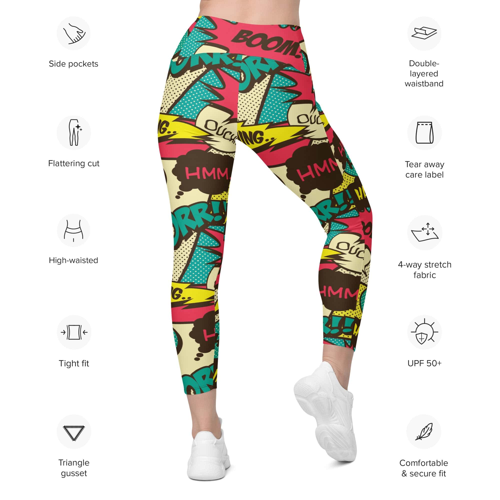 Retro Comic Book Leggings With Pockets