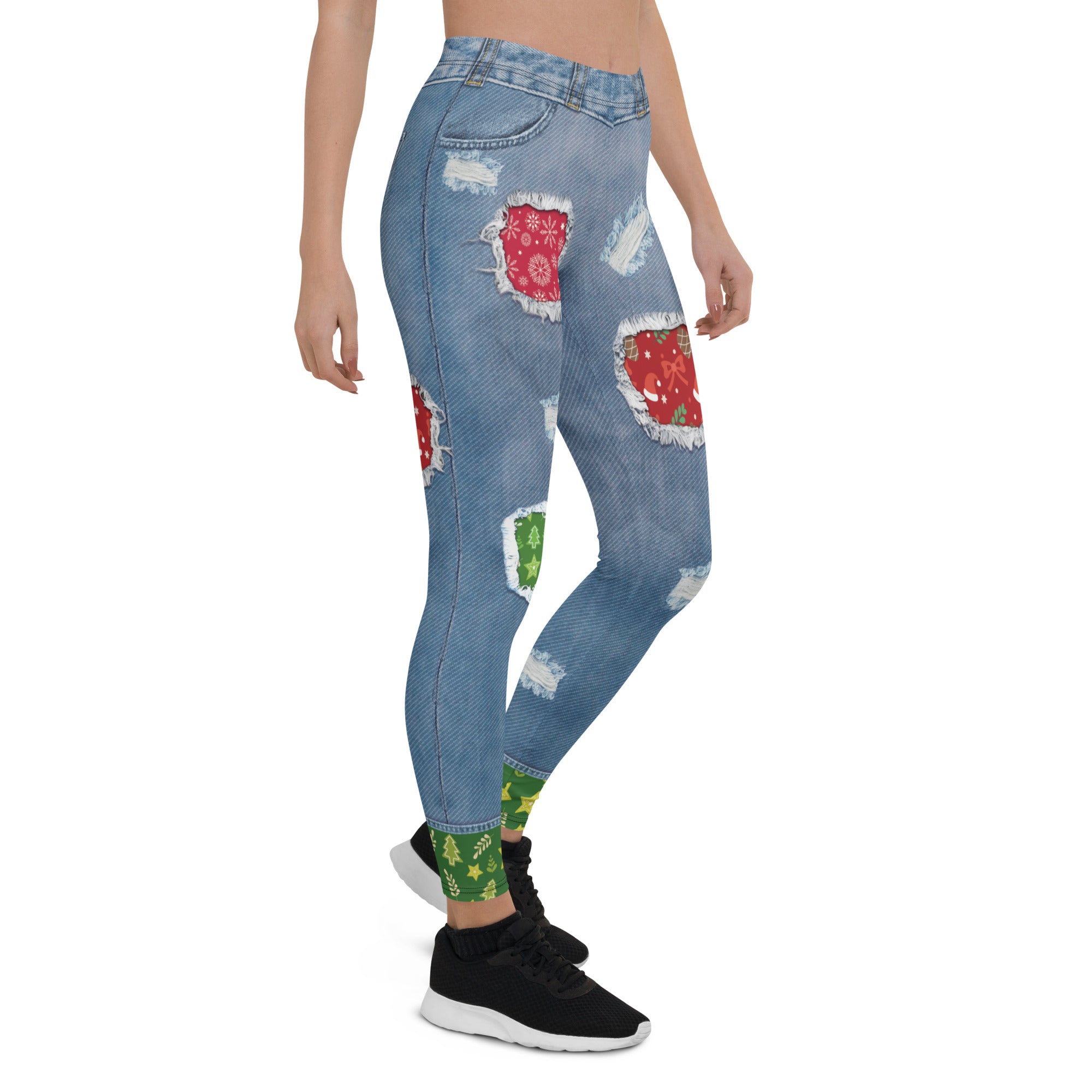 Ripped Denim Christmas Leggings