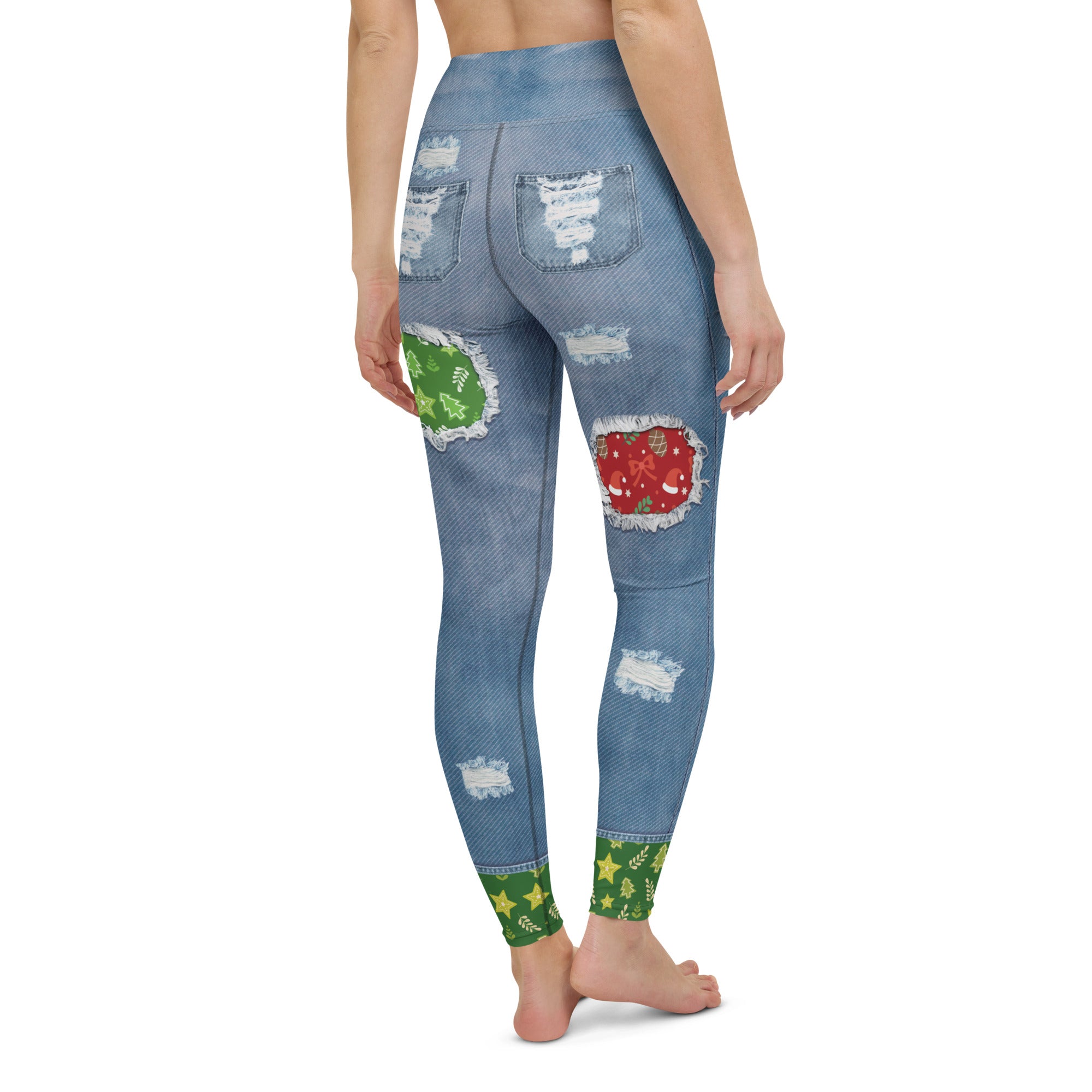 Ripped Denim Christmas Yoga Leggings