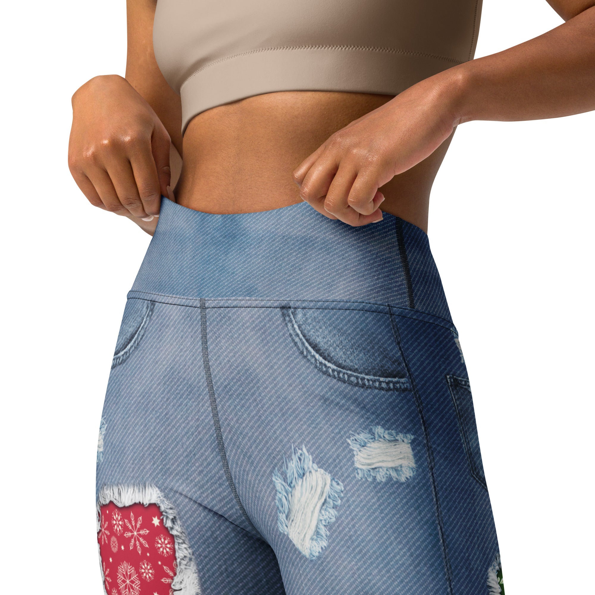 Ripped Denim Christmas Yoga Leggings