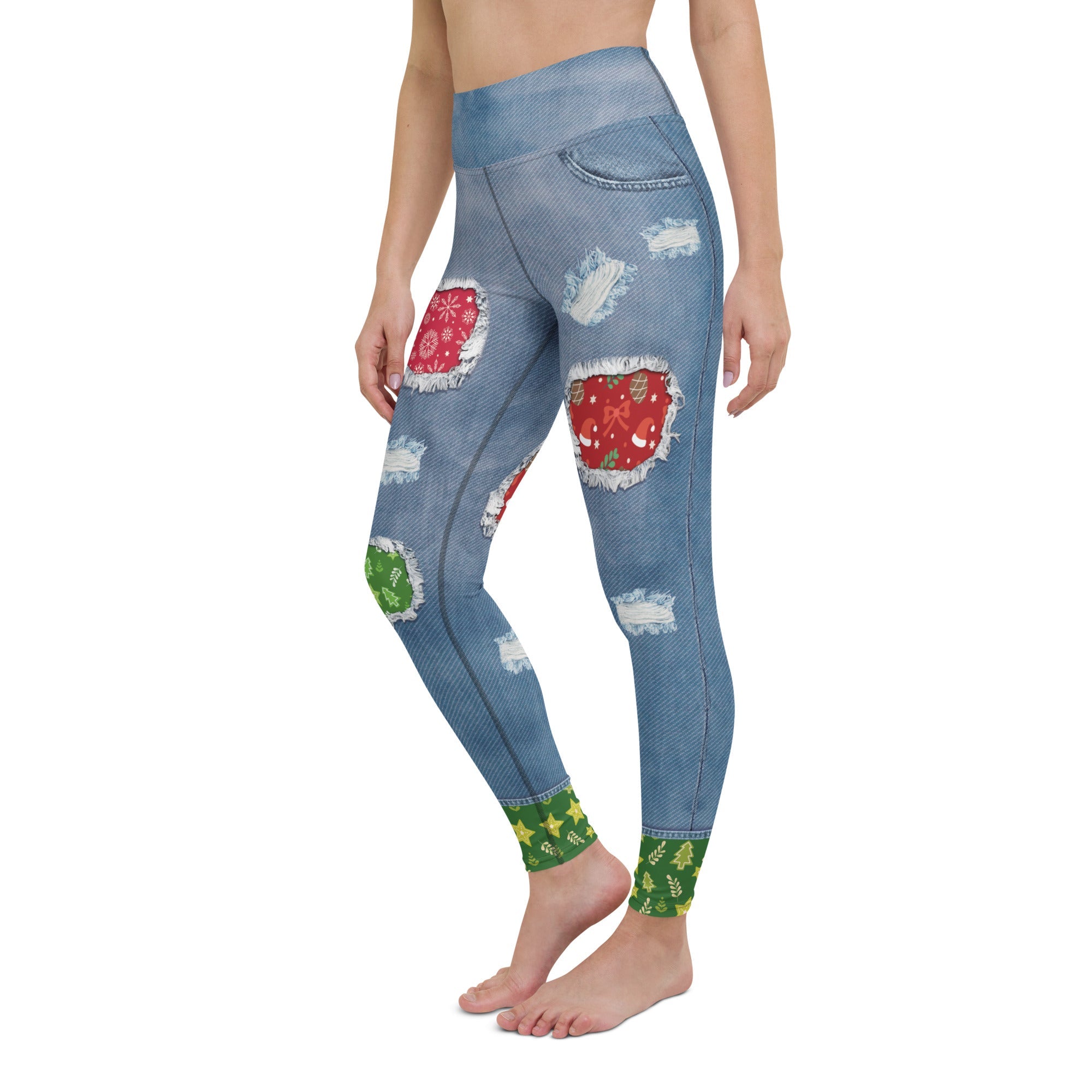 Ripped Denim Christmas Yoga Leggings