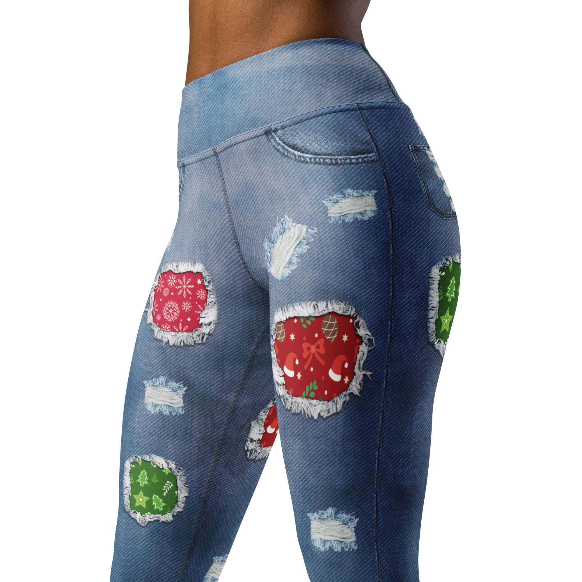 Ripped Denim Christmas Yoga Leggings