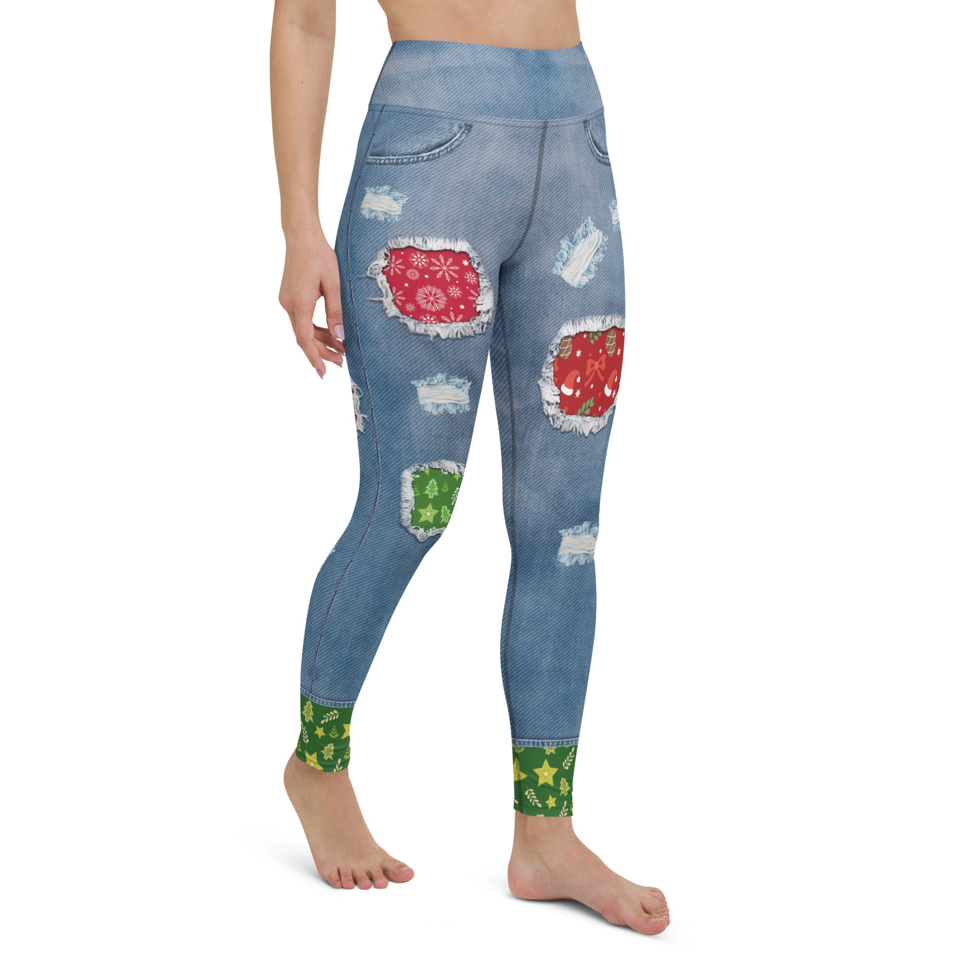 Ripped Denim Christmas Yoga Leggings