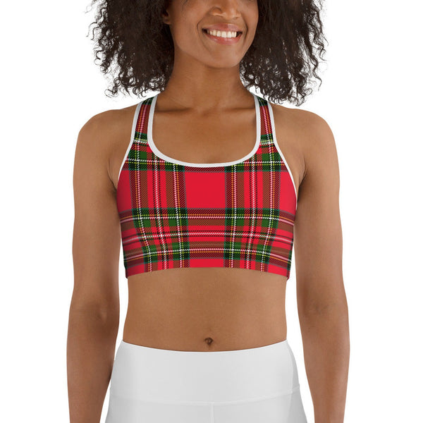 Red Plaid Tartan Sports Bra