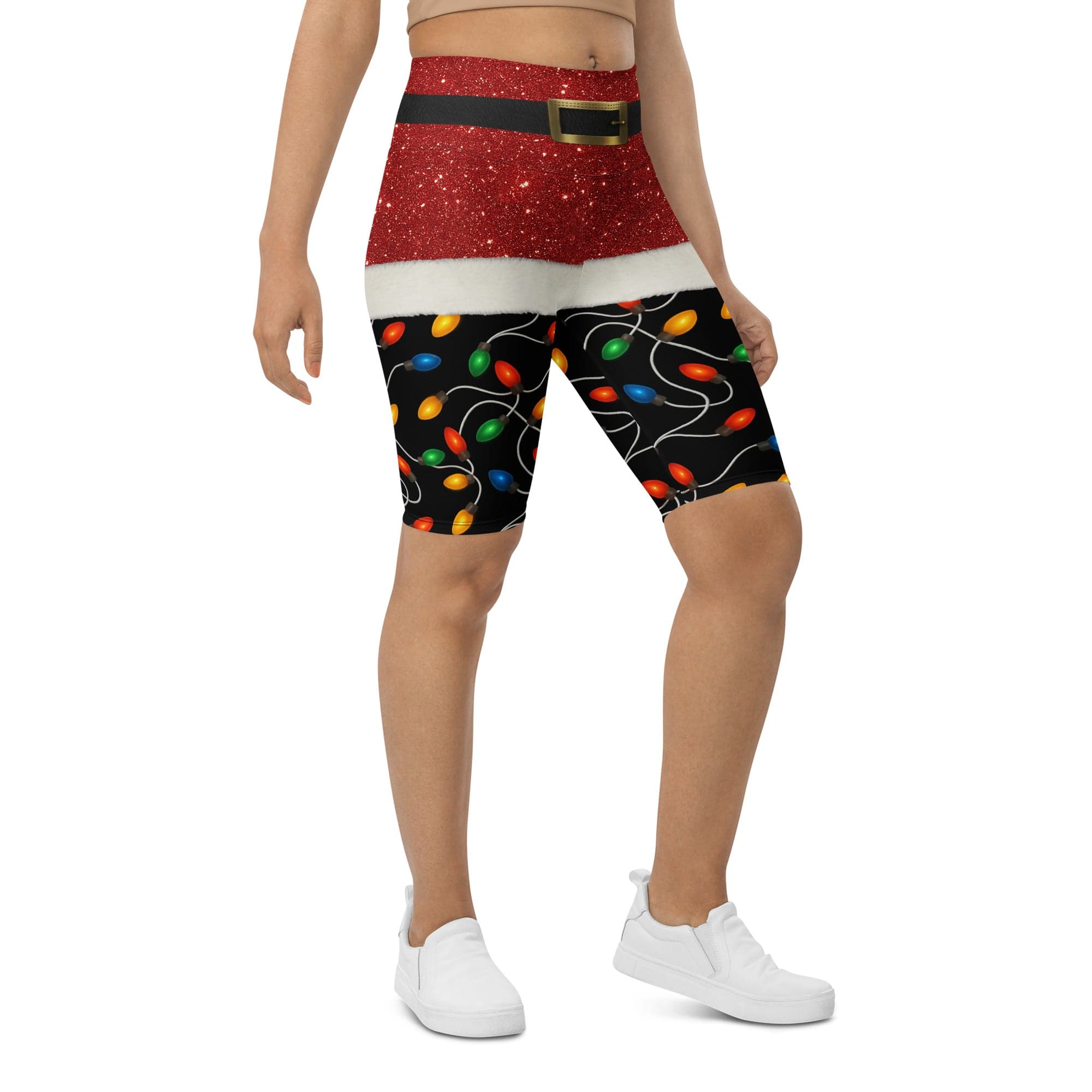 Santa's Christmas Lights Biker Shorts
