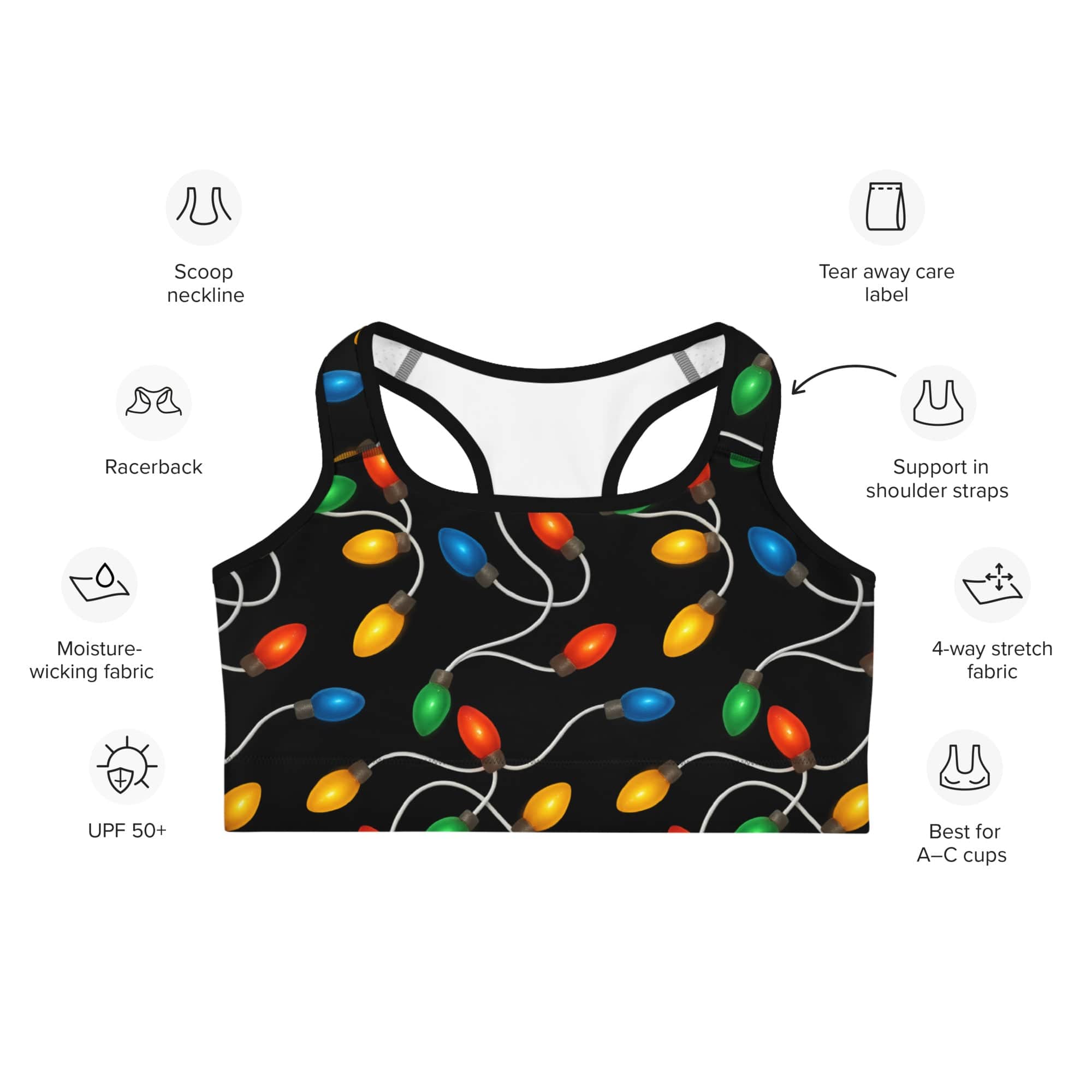 Santa's Christmas Lights Sports Bra
