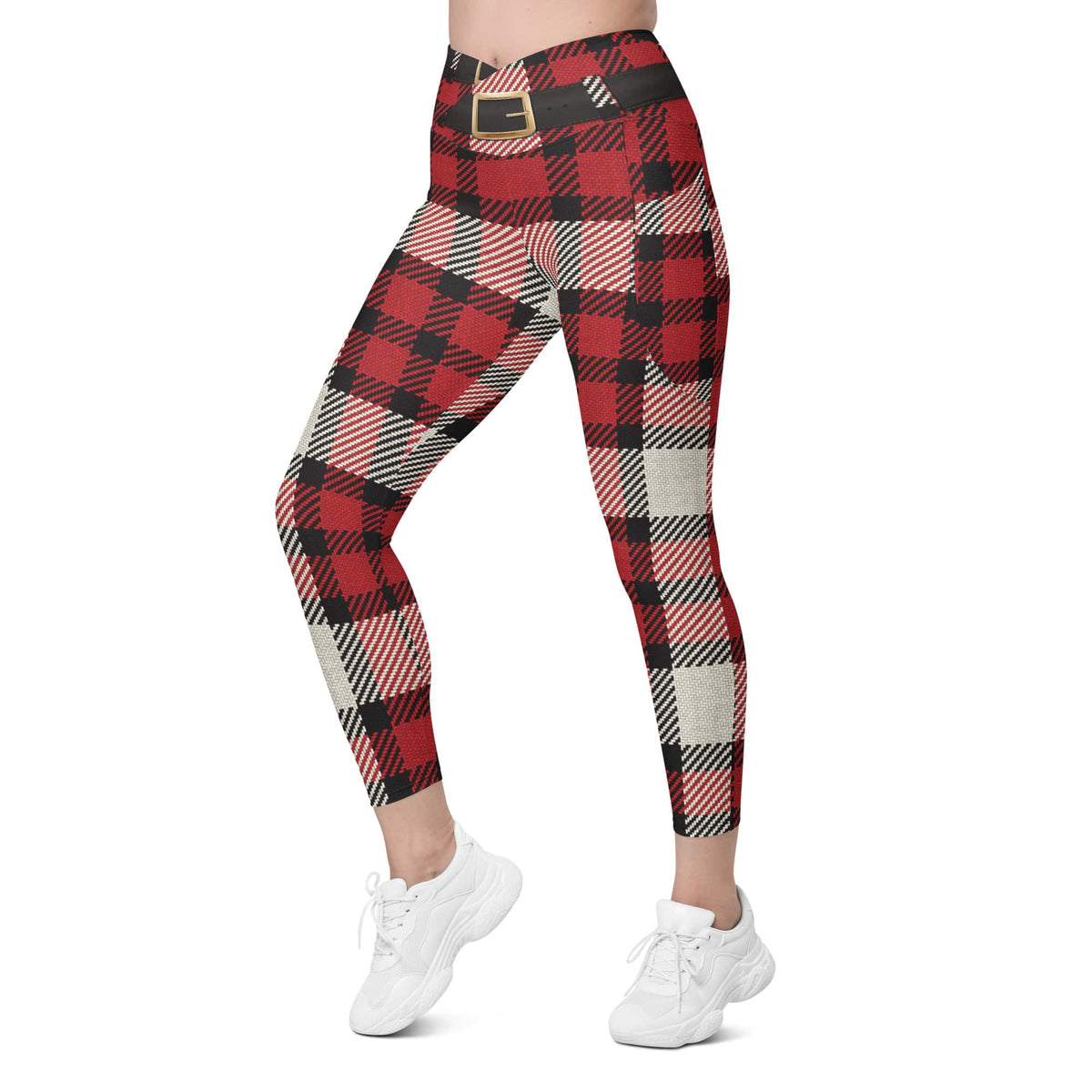 Santa's Tartan Crossover Leggings With Pockets
