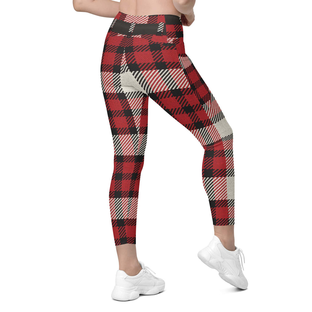 Santa's Tartan Crossover Leggings With Pockets