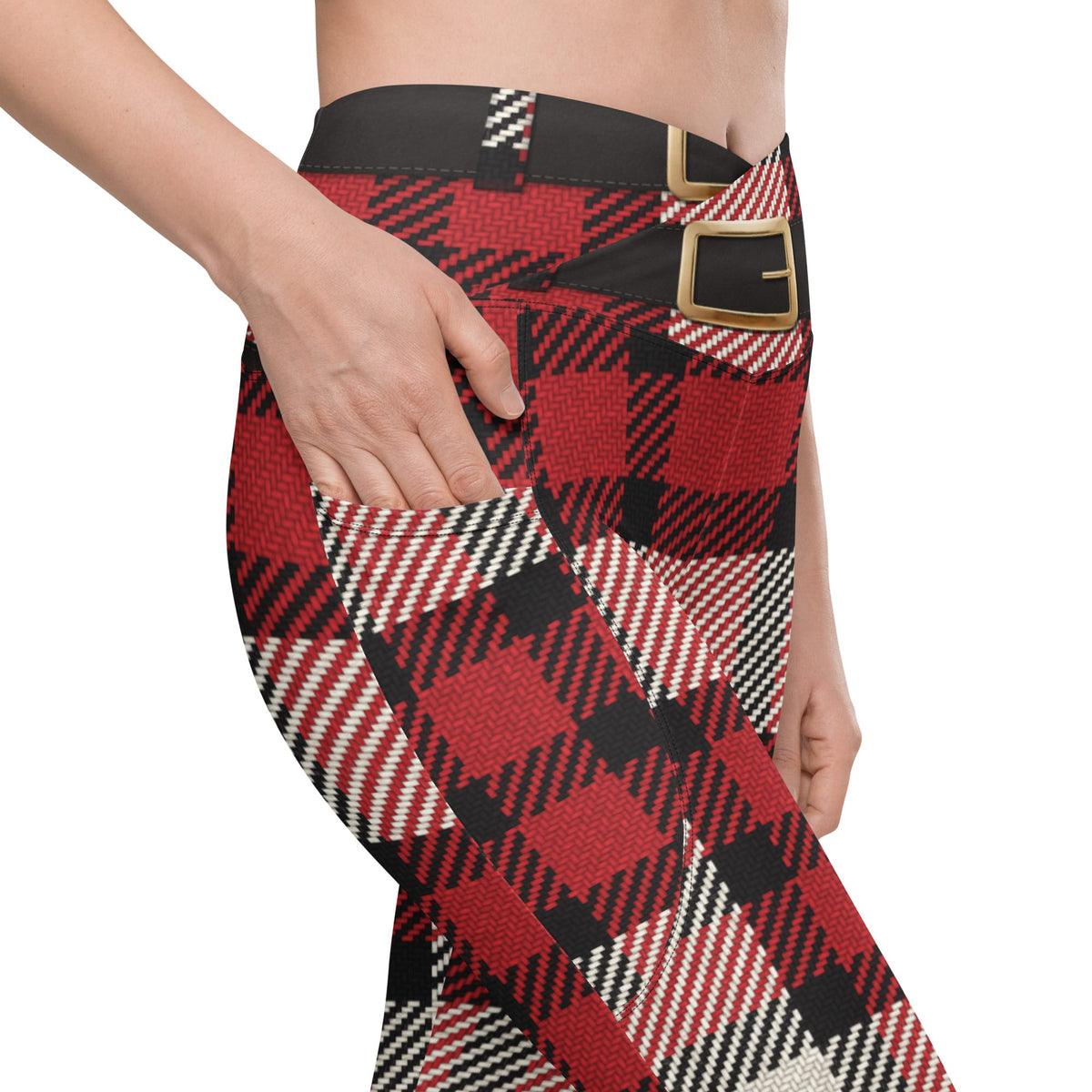 Santa's Tartan Crossover Leggings With Pockets