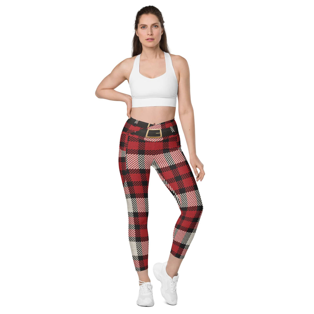 Santa's Tartan Crossover Leggings With Pockets
