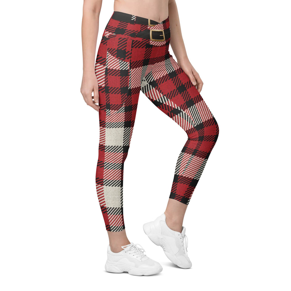 Santa's Tartan Crossover Leggings With Pockets
