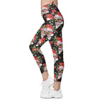 Santa Skull Christmas Crossover Leggings With Pockets