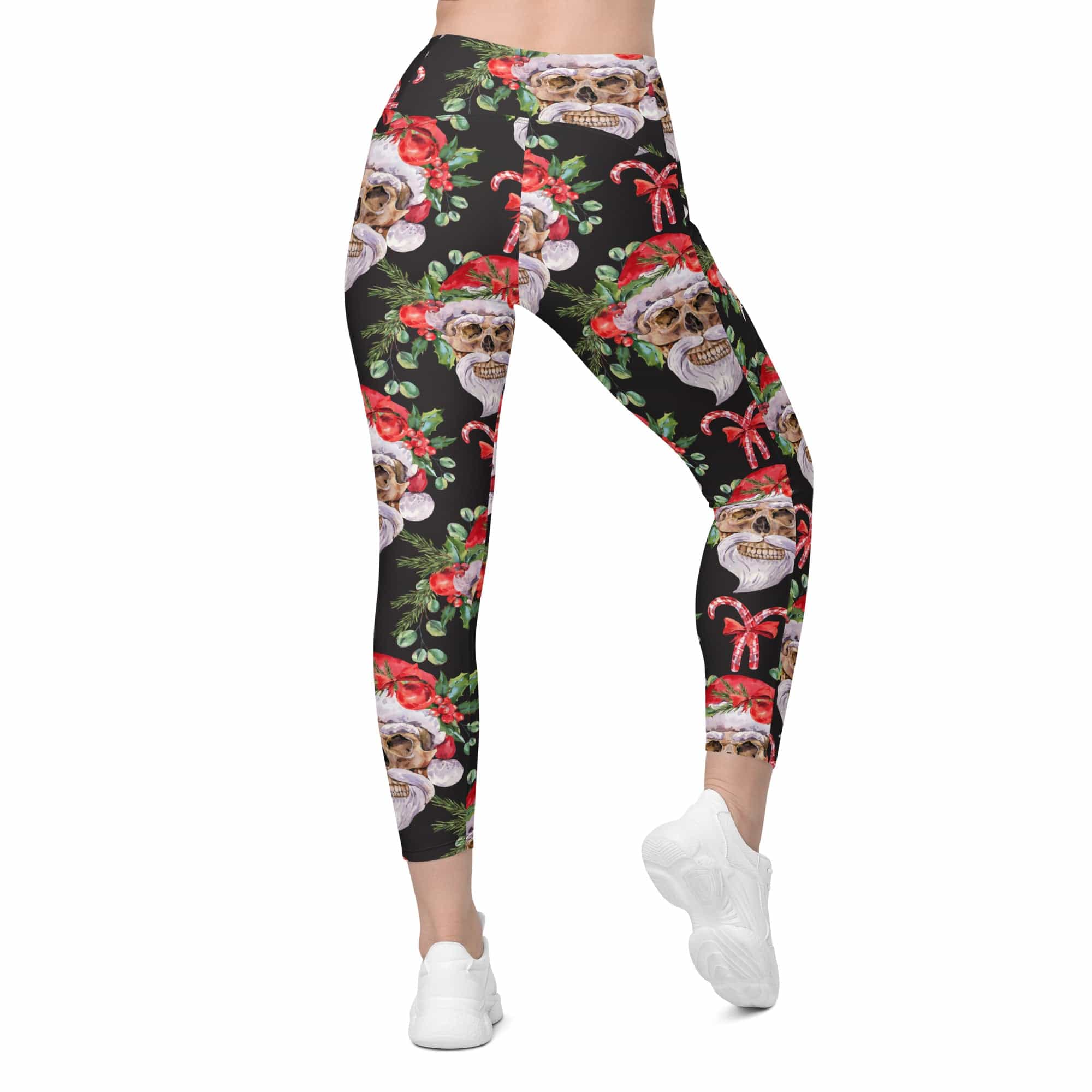 Santa Skull Christmas Crossover Leggings With Pockets
