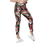 Santa Skull Christmas Crossover Leggings With Pockets