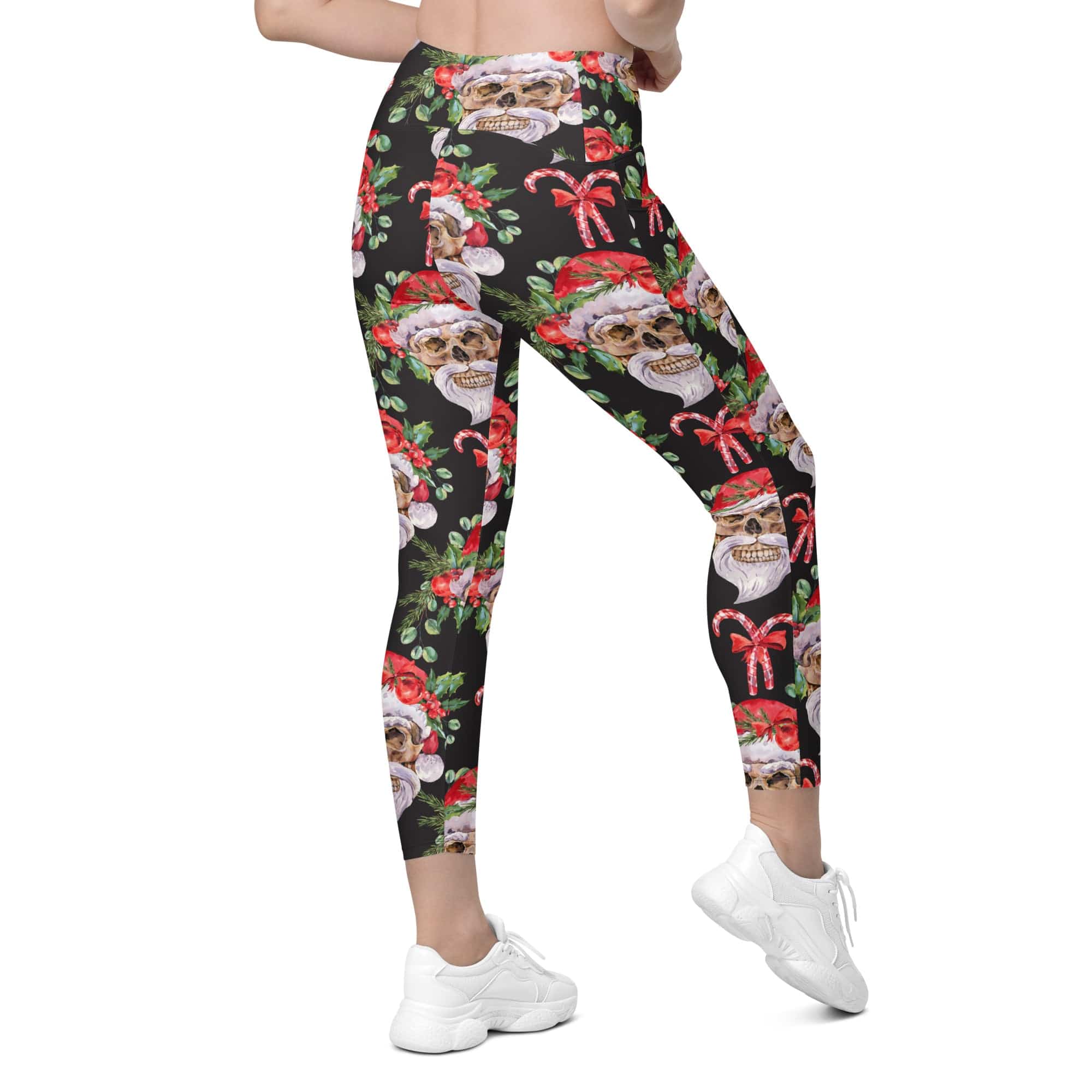 Santa Skull Christmas Crossover Leggings With Pockets