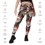 Santa Skull Christmas Crossover Leggings With Pockets
