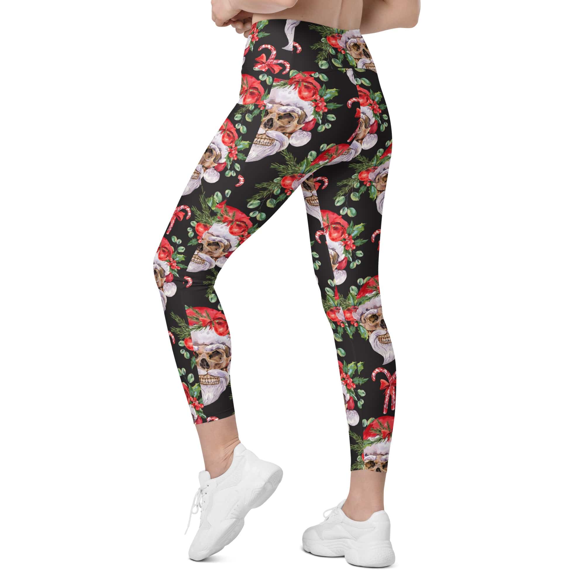 Santa Skull Christmas Leggings With Pockets