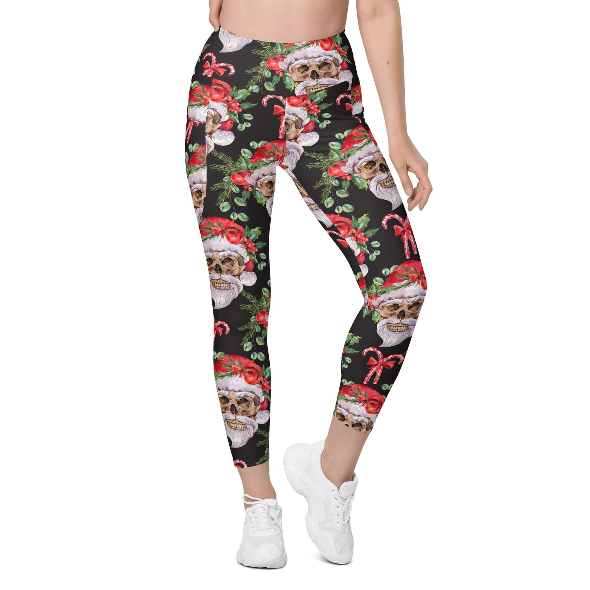 Santa Skull Christmas Leggings With Pockets