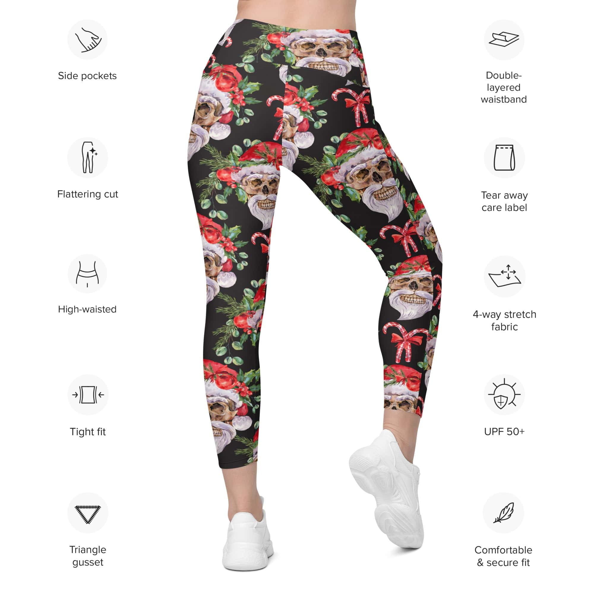 Santa Skull Christmas Leggings With Pockets