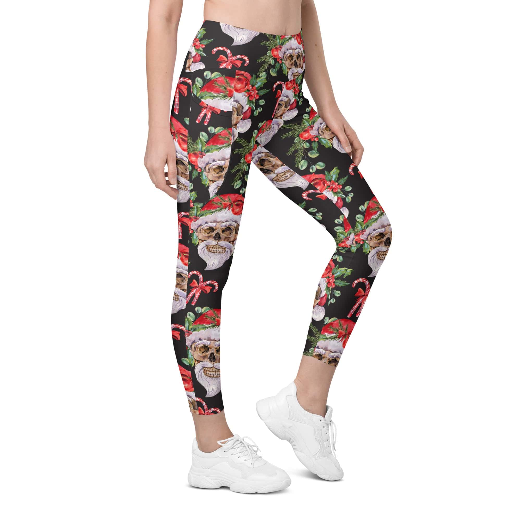 Santa Skull Christmas Leggings With Pockets