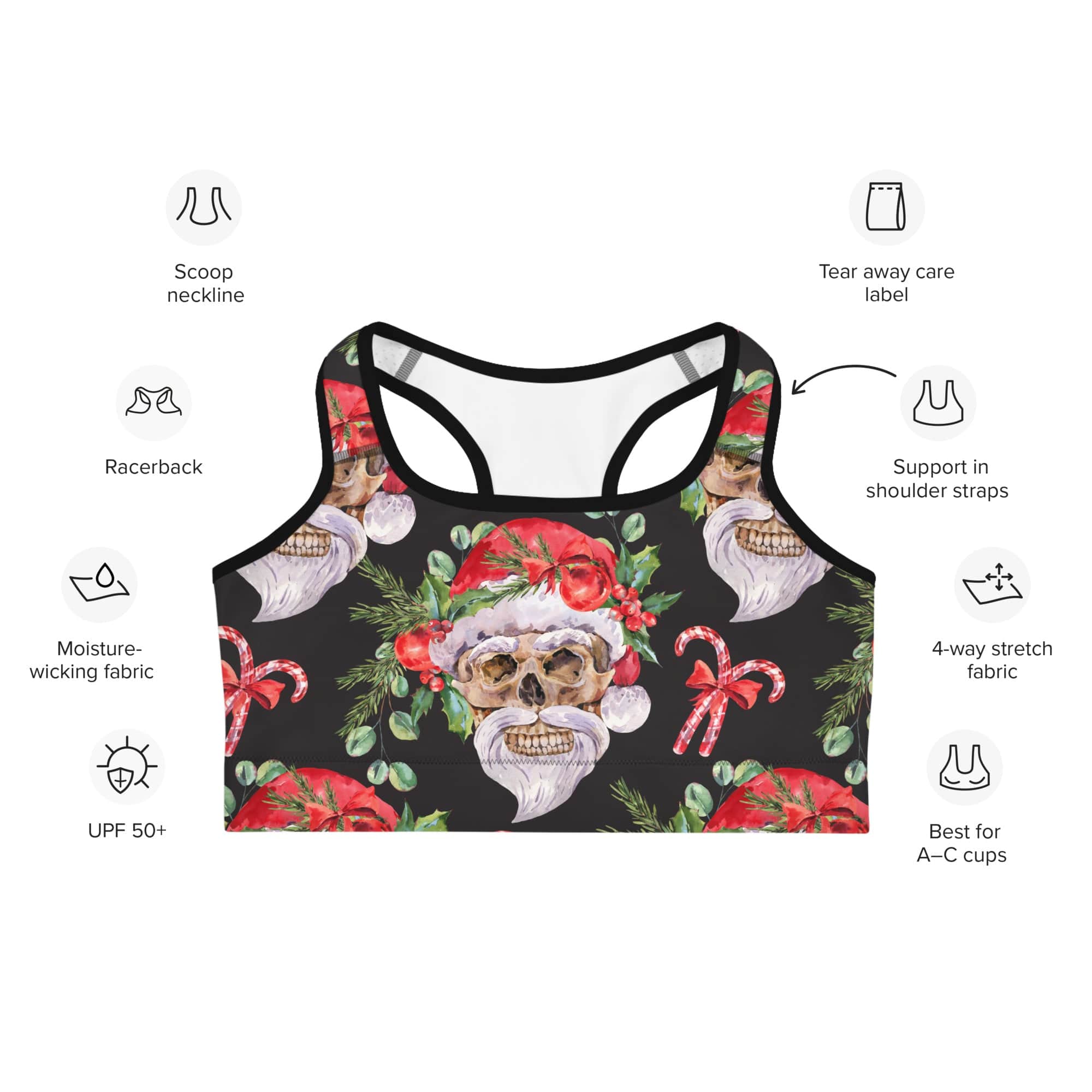 Santa Skull Christmas Sports Bra
