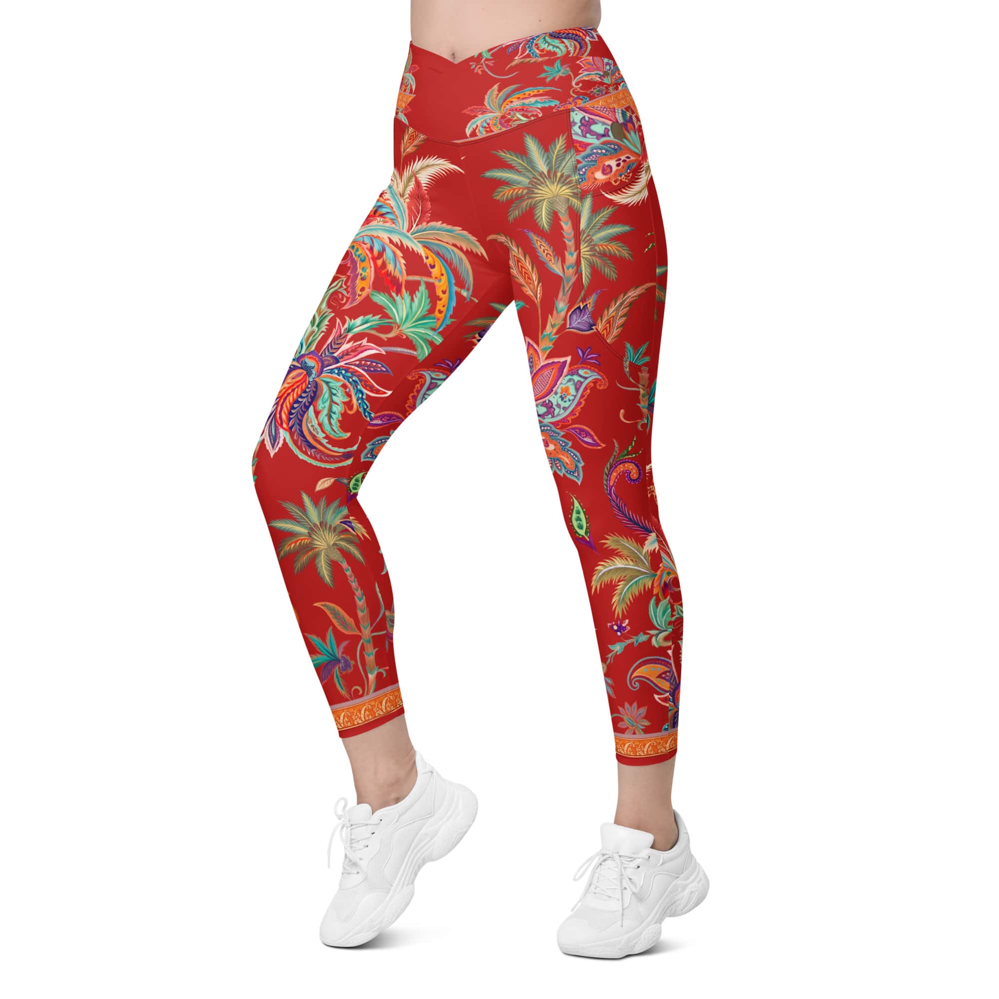 Scarlet Tropics Crossover Leggings With Pockets