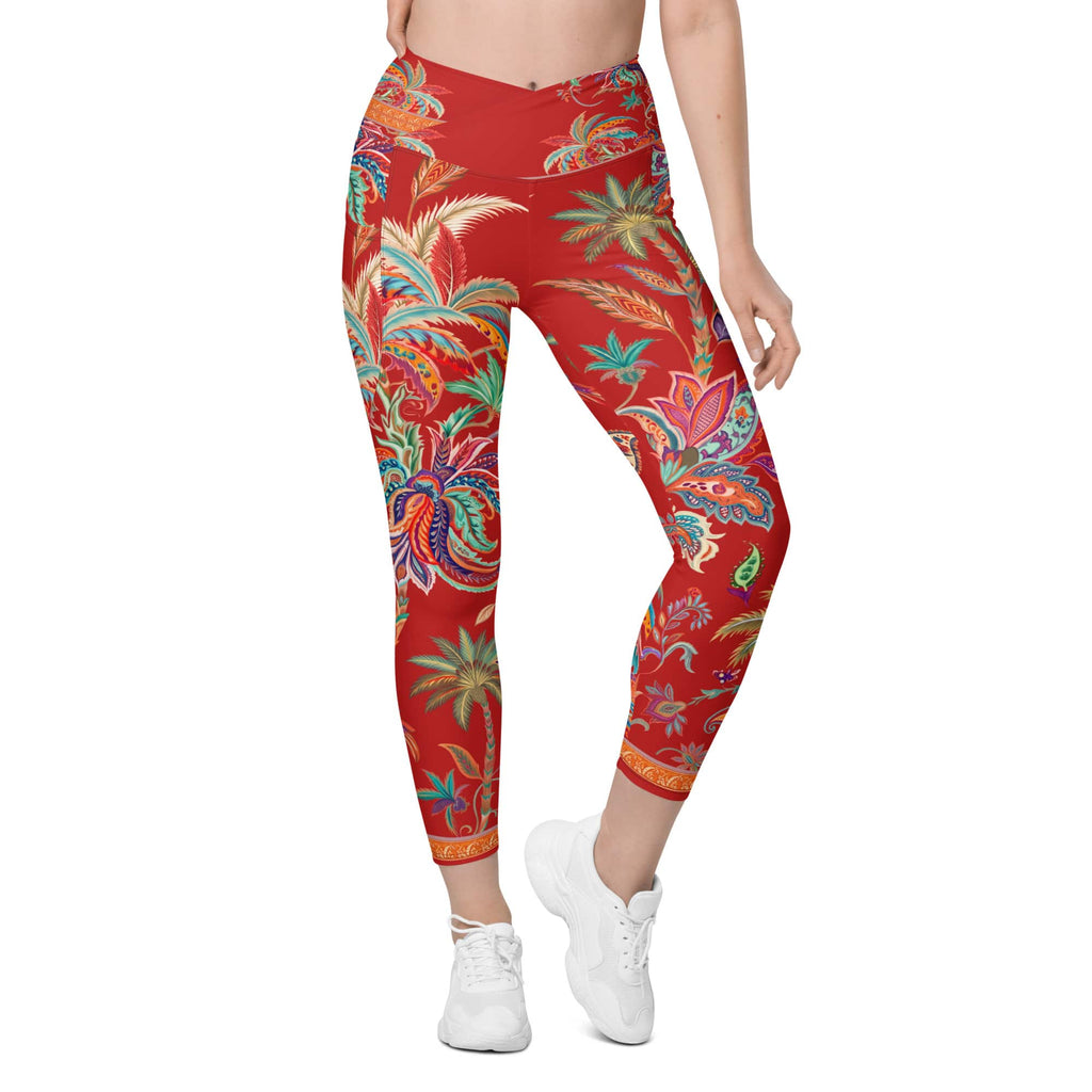 Scarlet Tropics Crossover Leggings With Pockets