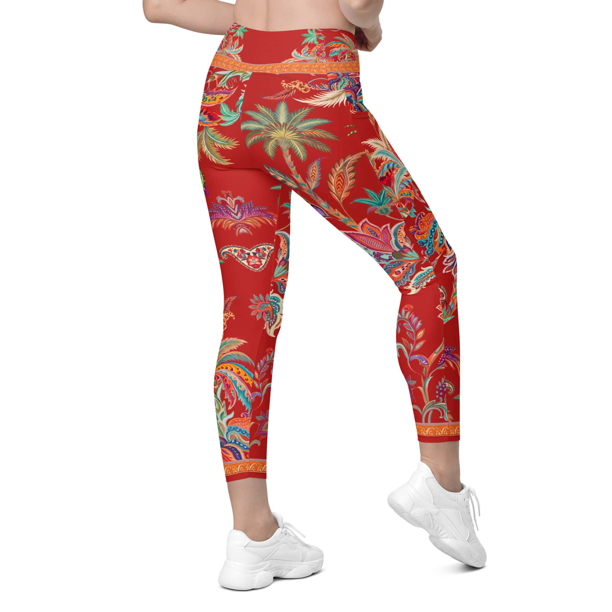 Scarlet Tropics Crossover Leggings With Pockets