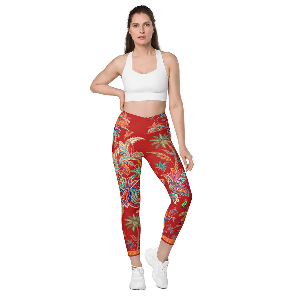 Scarlet Tropics Crossover Leggings With Pockets