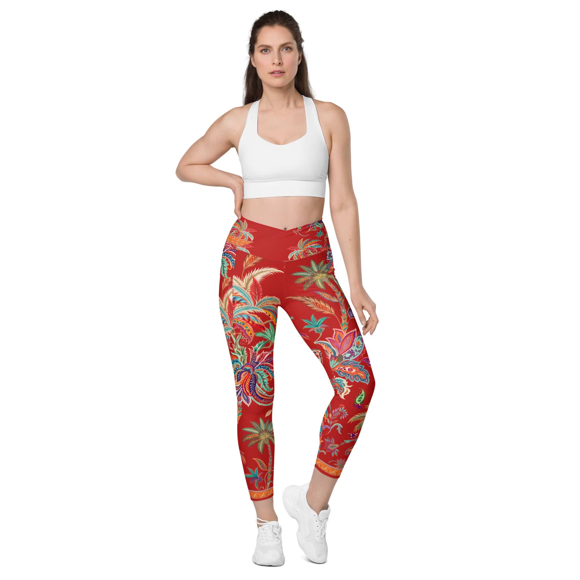 Scarlet Tropics Crossover Leggings With Pockets