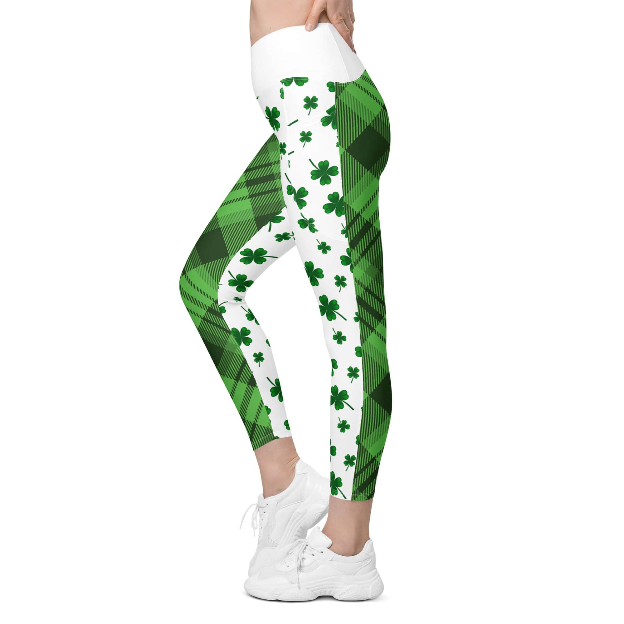 Shamrock & Tartan Crossover Leggings With Pockets