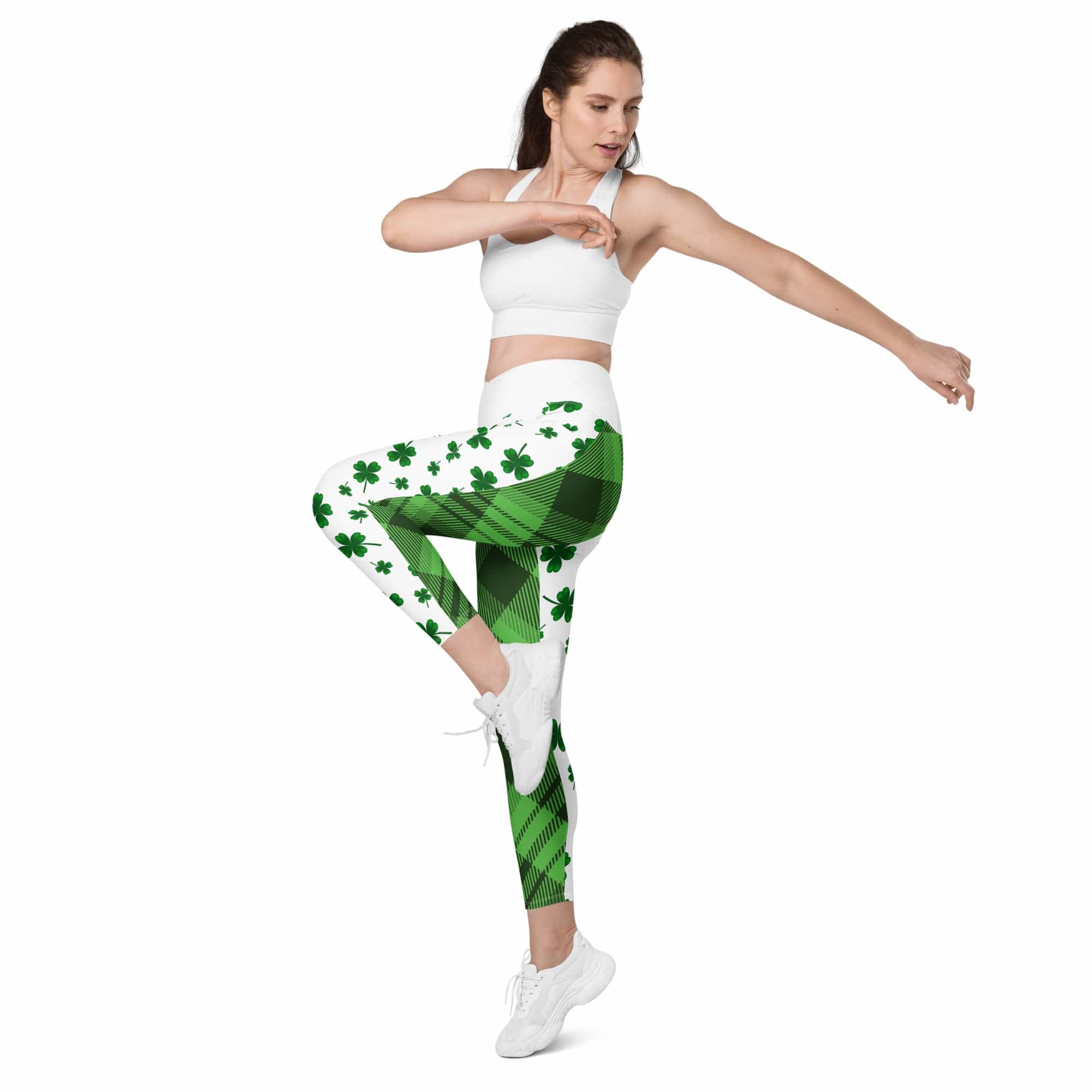 Shamrock & Tartan Crossover Leggings With Pockets