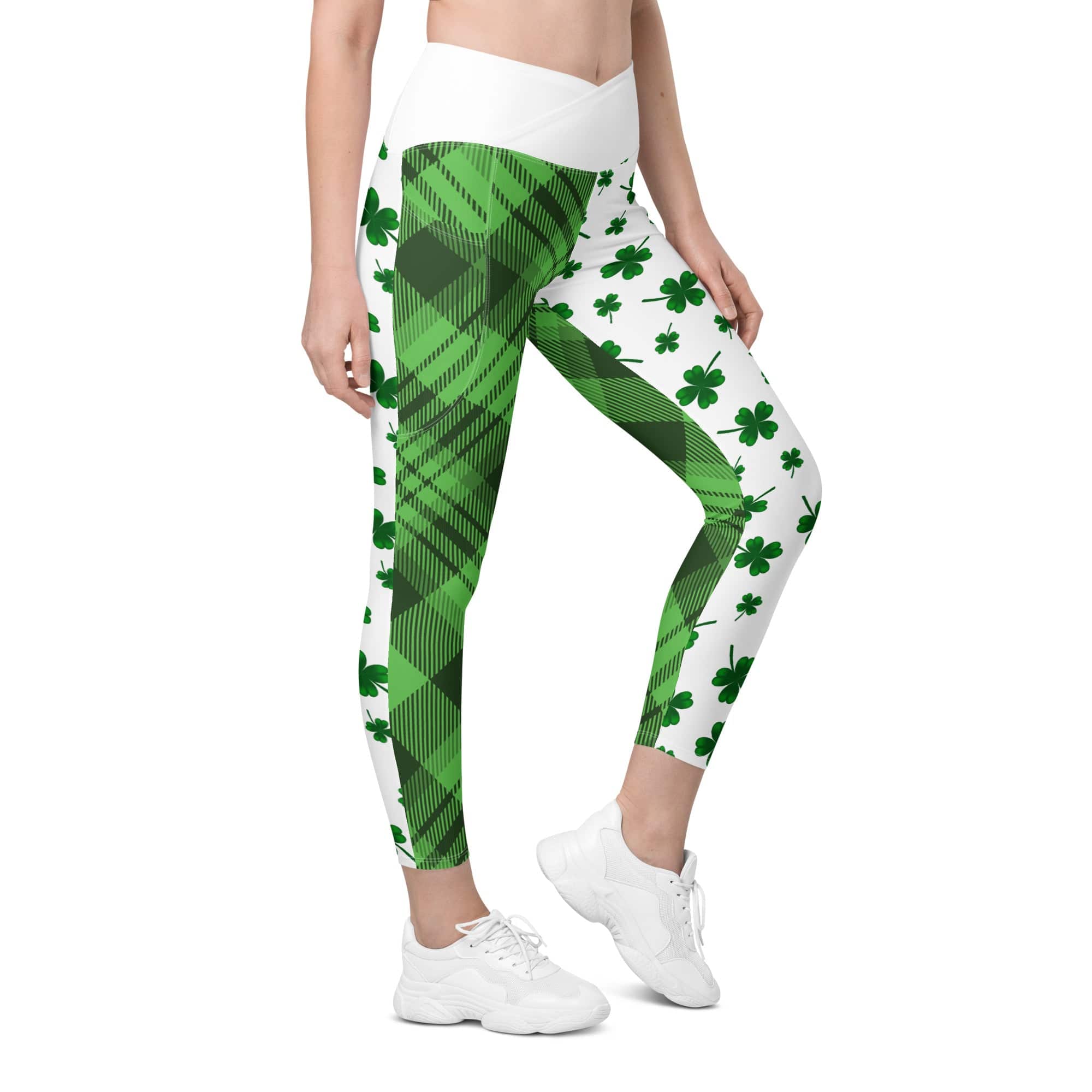 Shamrock & Tartan Crossover Leggings With Pockets