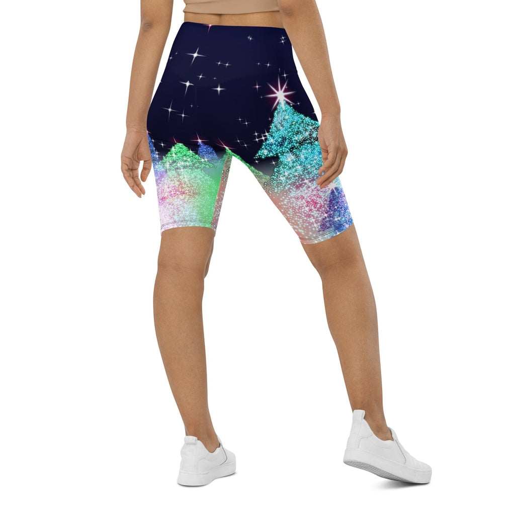 Shimmery Christmas Tree Print Biker Shorts