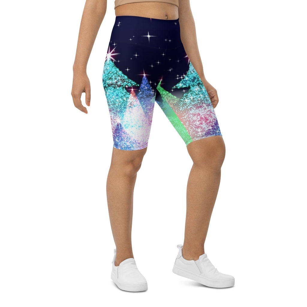 Shimmery Christmas Tree Print Biker Shorts