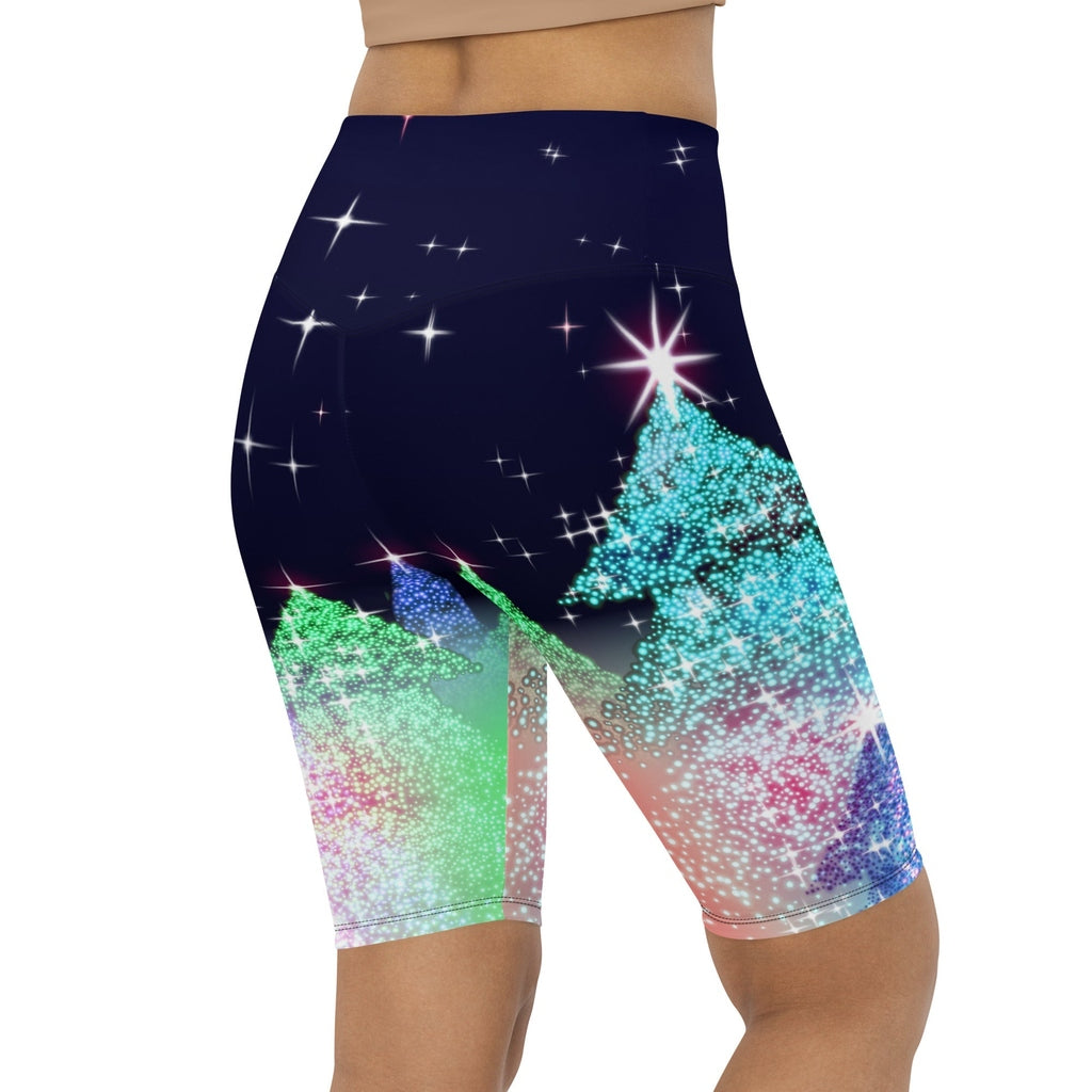 Shimmery Christmas Tree Print Biker Shorts