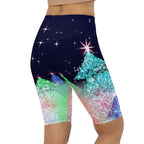Shimmery Christmas Tree Print Biker Shorts
