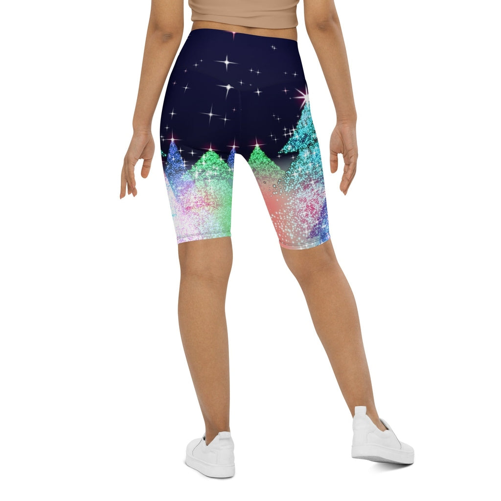 Shimmery Christmas Tree Print Biker Shorts