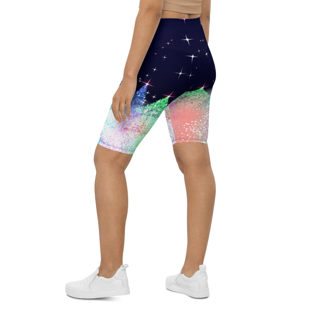 Shimmery Christmas Tree Print Biker Shorts