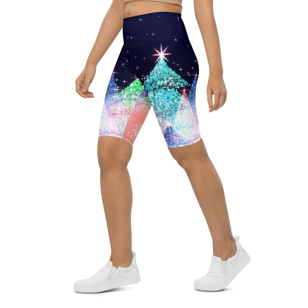 Shimmery Christmas Tree Print Biker Shorts
