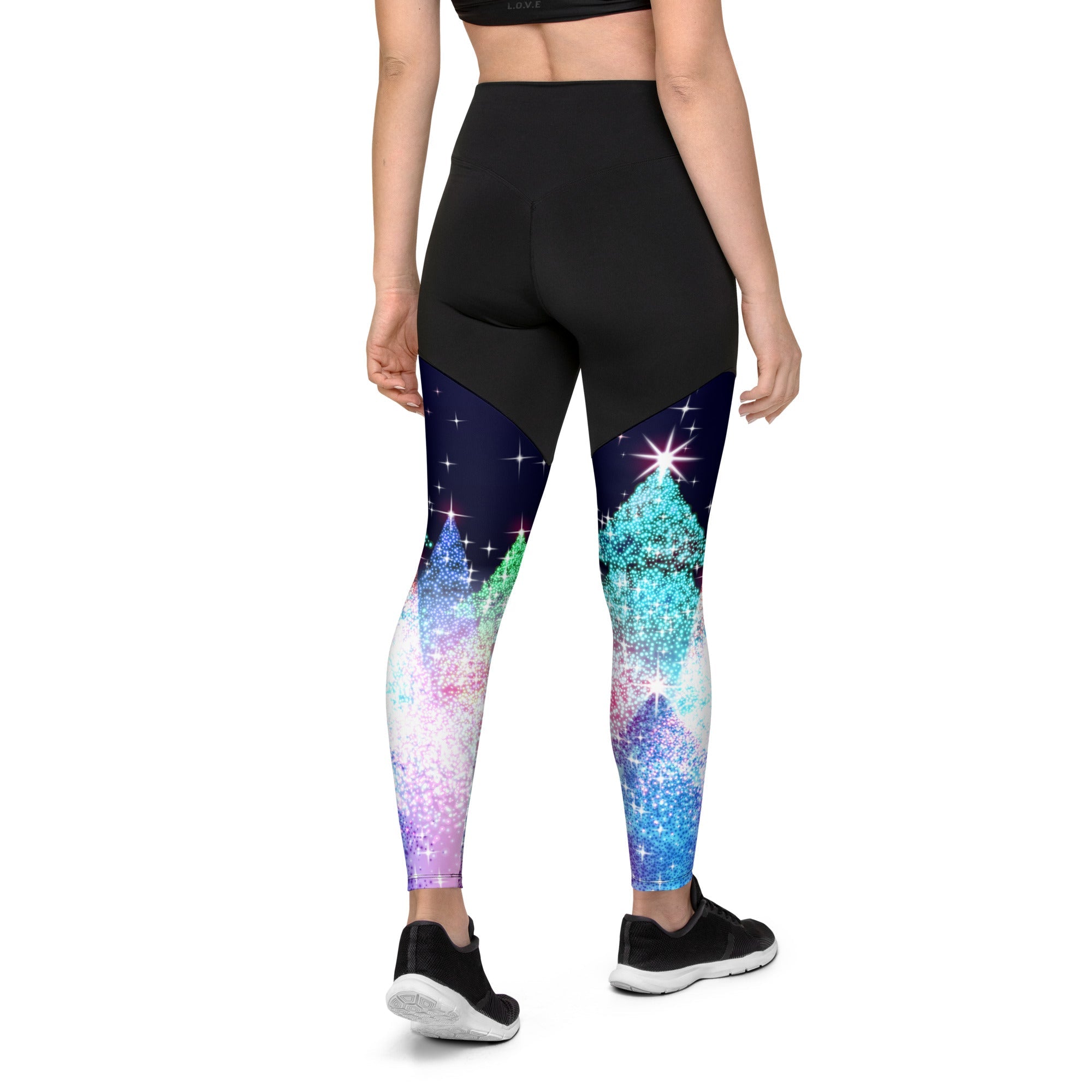 Shimmery Christmas Tree Print Compression Leggings