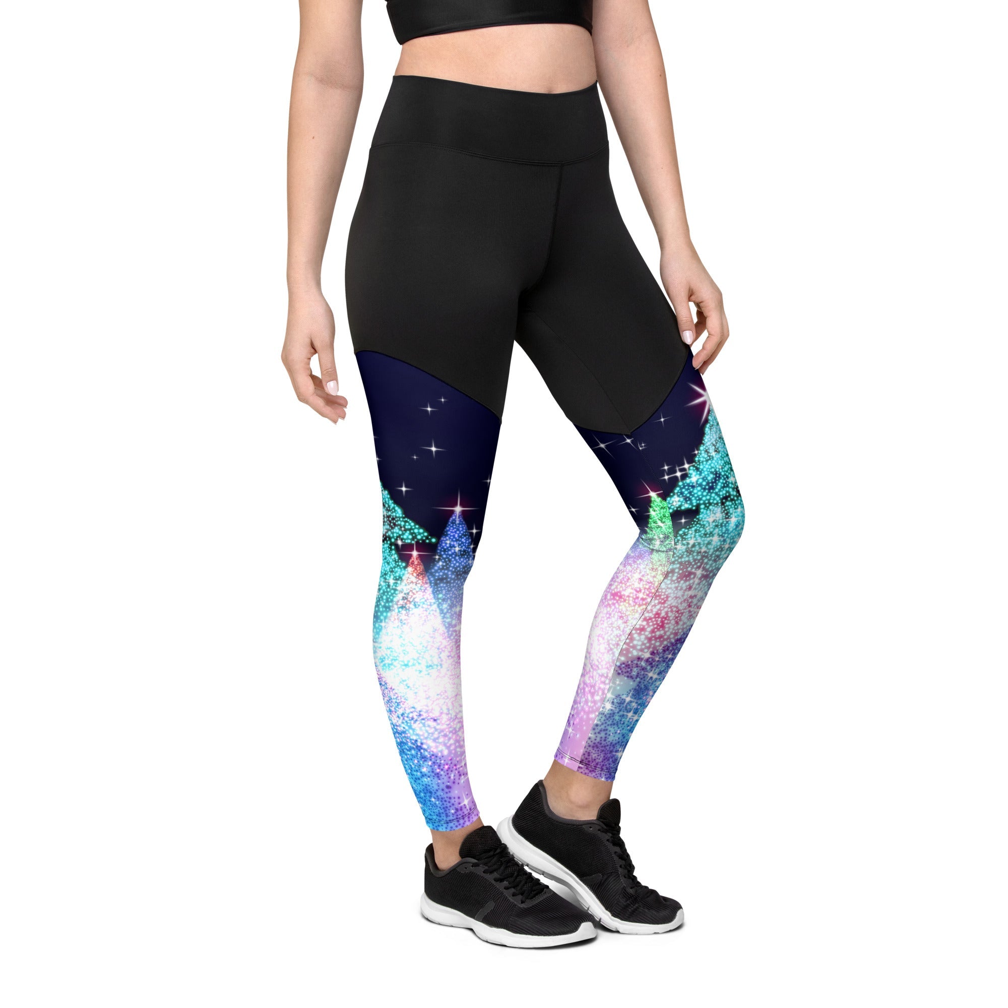 Shimmery Christmas Tree Print Compression Leggings