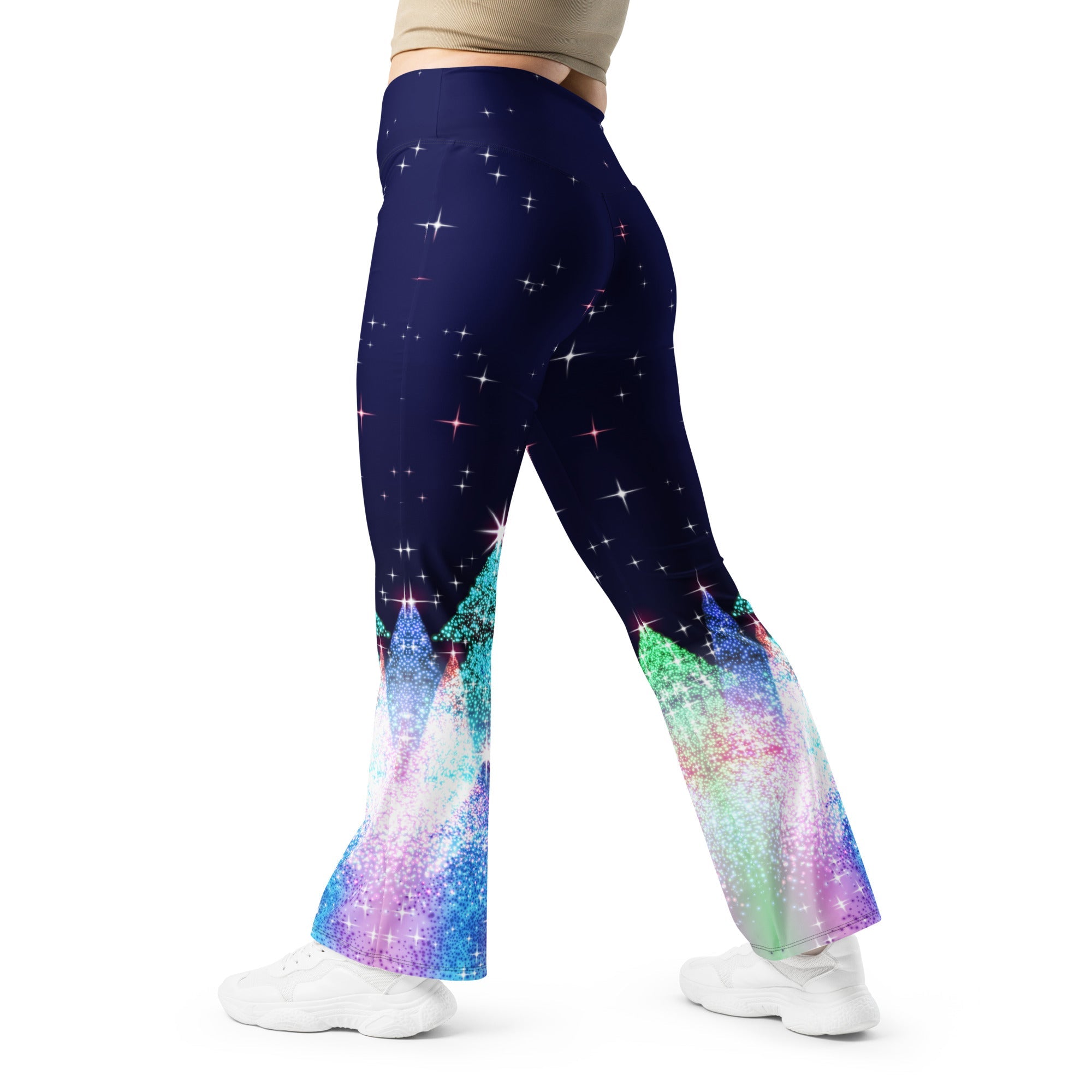 Shimmery Christmas Tree Print Flare Leggings