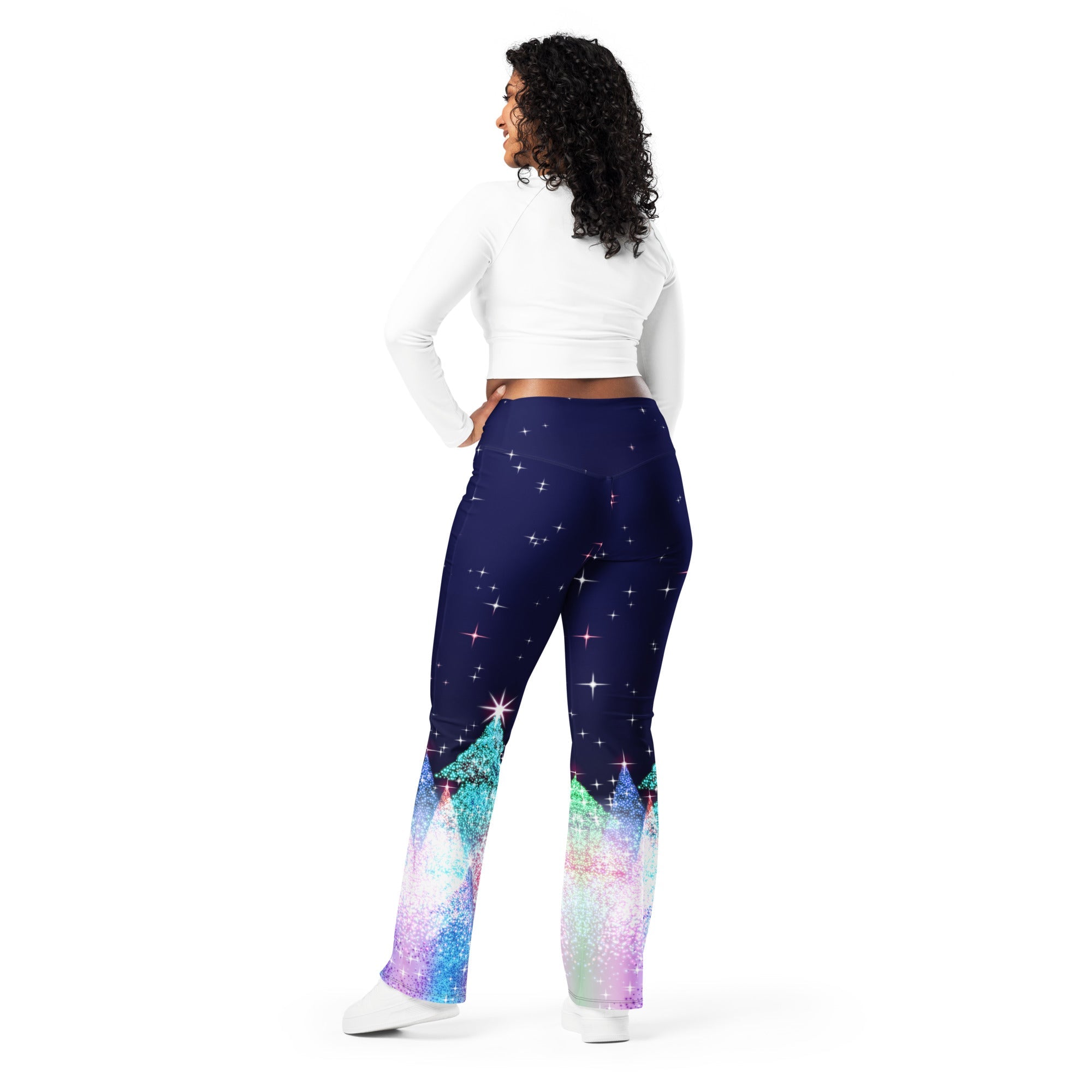 Shimmery Christmas Tree Print Flare Leggings