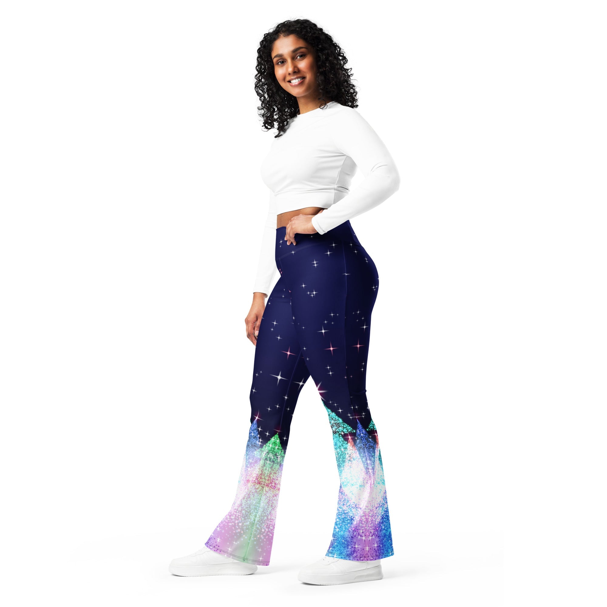 Shimmery Christmas Tree Print Flare Leggings