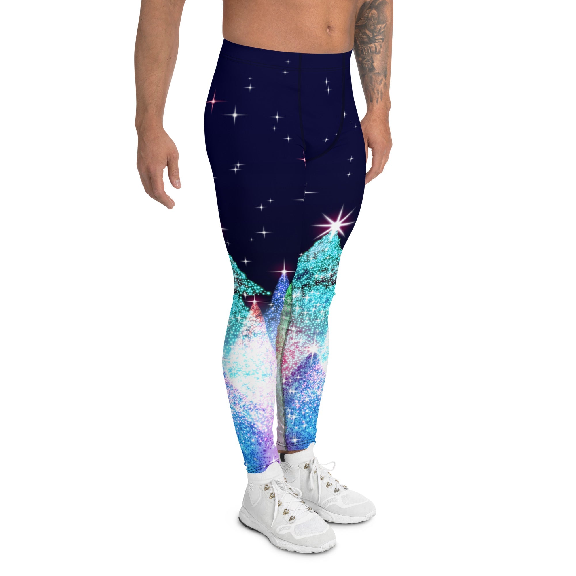 Shimmery Christmas Tree Print Men's Leggings