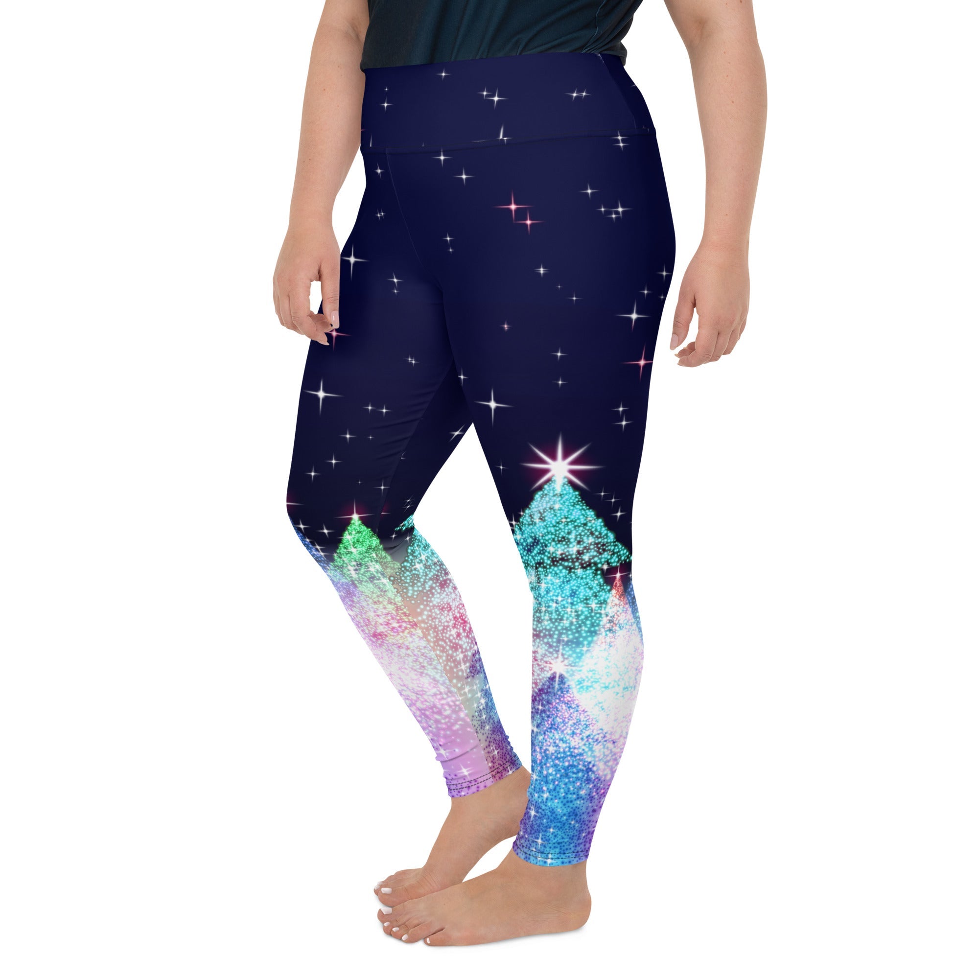 Shimmery Christmas Tree Print Plus Size Leggings