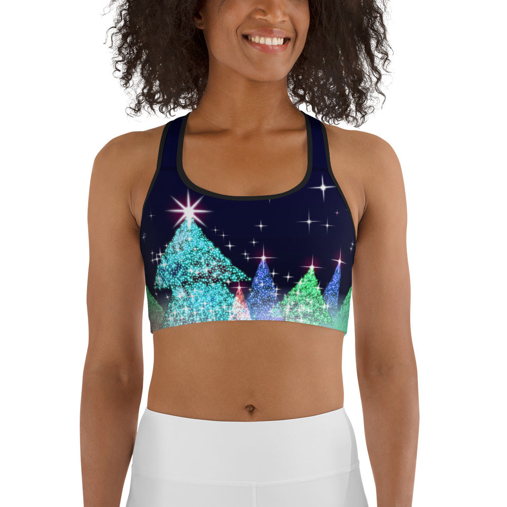 Shimmery Christmas Tree Print Sports Bra