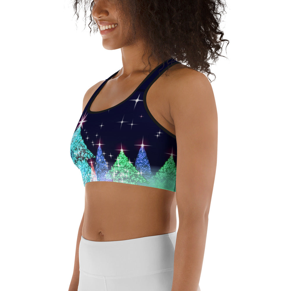 Shimmery Christmas Tree Print Sports Bra